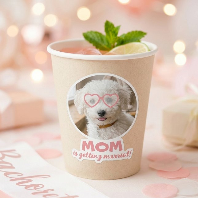 Pegatina Dog Face Bachelorette Bridal Pet Photo Favors (Mom Is Getting Married Funny Dog Photo Bachelorette Party Stickers)