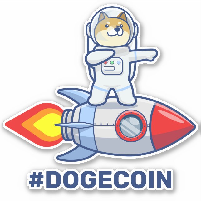 Pegatina Dogecoin A La Cripta Del Perro Espacial Del Cohete (Anverso)