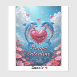 Pegatina Dolphin Rose Valentine Romantic Ocean Love
