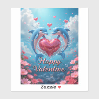 Pegatina Dolphin Rose Valentine Romantic Ocean Love 