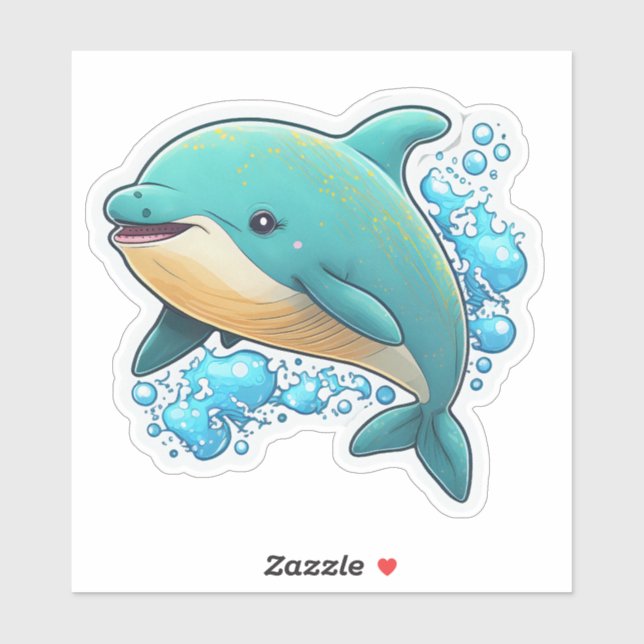 Pegatina Dolphin with water bubbles cute sea animal (Hoja)