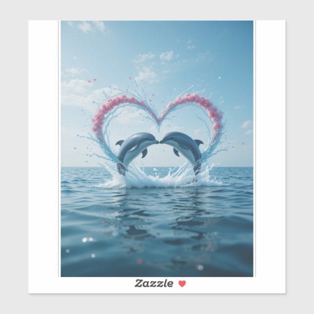 Pegatina Dolphins Valentine Tropical Love Heart Ocean (Hoja)