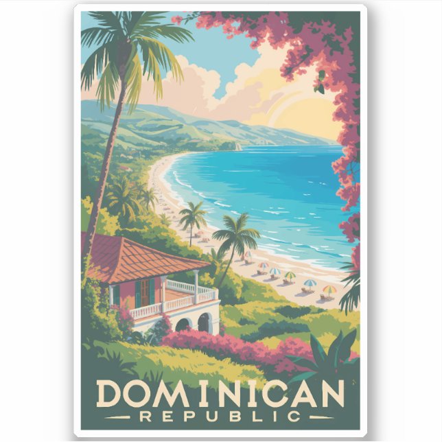 Pegatina Dominican Republic Beach Illustration Travel Art (Anverso)