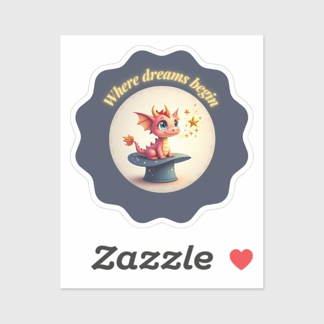 Pegatina Donde empiezan los sueños - Dragón lindo (Hoja)