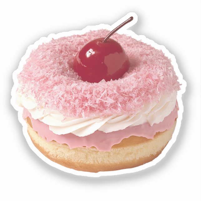 Pegatina Donut de coco rosado sobre cerezo (Anverso)