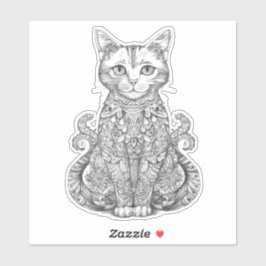 Pegatina Doodle art lindo gato