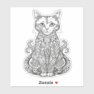 Pegatina Doodle art lindo gato