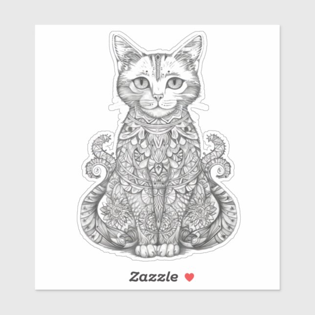 Pegatina Doodle art lindo gato (Hoja)