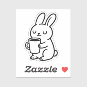 Pegatina Doodle de conejo acogedor de café