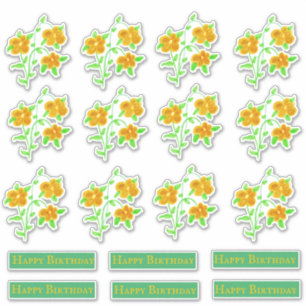 Pegatina Dorado Floral Happy Birthday Decals