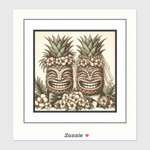 Pegatina Dos novios cabeza de piña tiki gay retro boda 