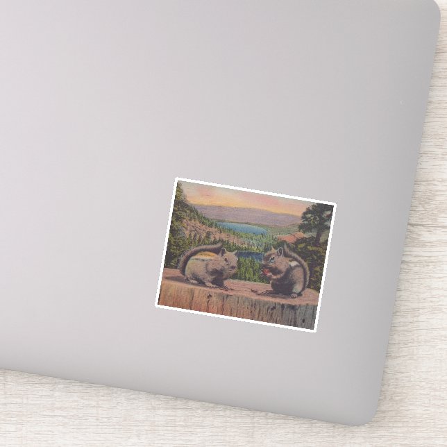 Pegatina Dos tiras de agua en el lago Stump Mountains (Detalle)