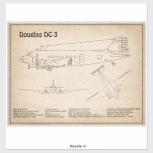 Pegatina Douglas DC-3 - Planes de dibujo del plano aéreo SD