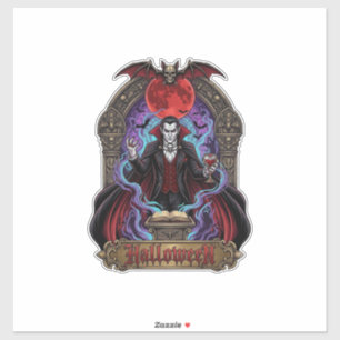 Pegatina Drácula de Halloween Luna Roja Murciélagos Calaver