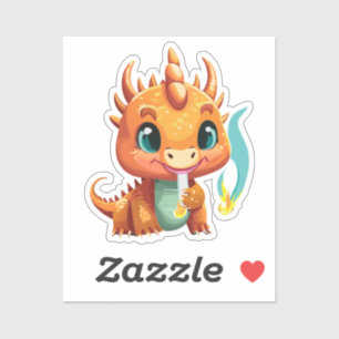 Pegatina Dragón Bebé Adorable Con Su Primera Bola de Fuego
