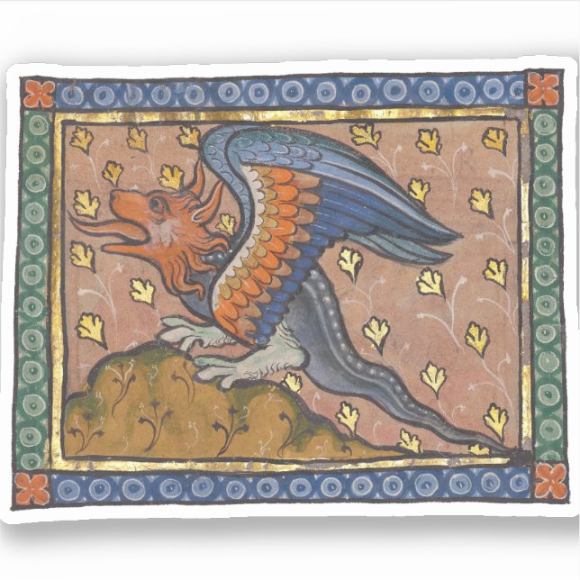 Pegatina Dragón Bestiario Medieval c. 1270 (Anverso)