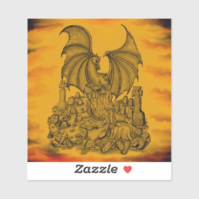 Pegatina Dragón con zombi (Hoja)