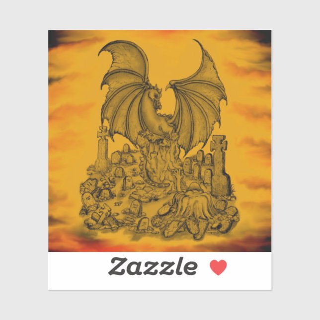 Pegatina Dragón con zombi (Hoja)