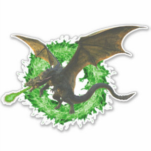 Pegatina Dragón cromático de aliento verde