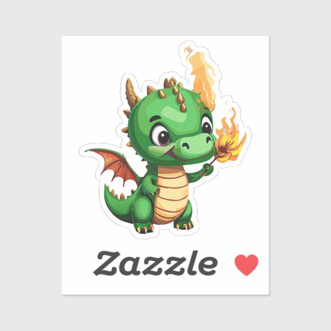 Pegatina Dragón de Bebé Lindo Con Antorcha Encendida (Hoja)