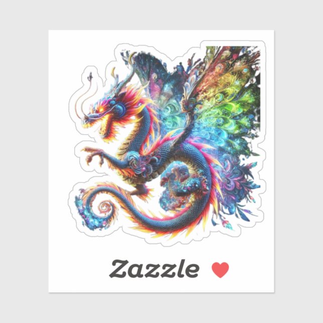 Pegatina Dragón de Fuego colorido (Hoja)
