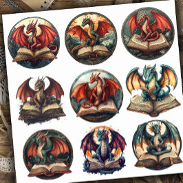 Pegatina Dragón del libro de fantasía