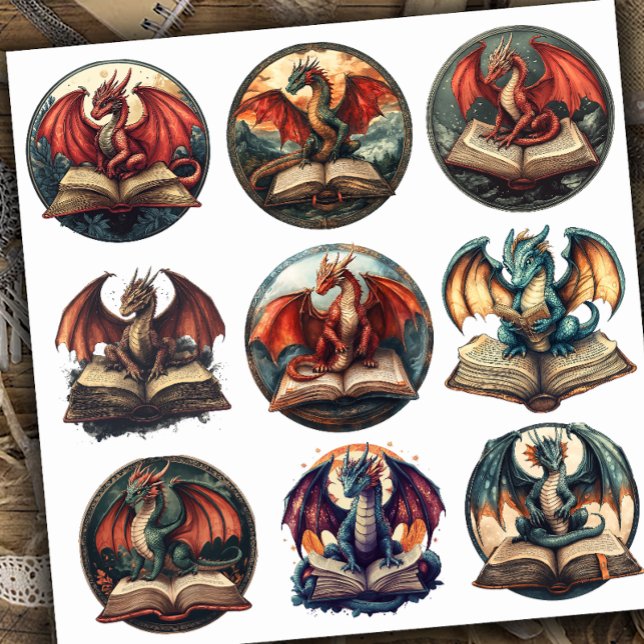 Pegatina Dragón del libro de fantasía (Subido por el creador)
