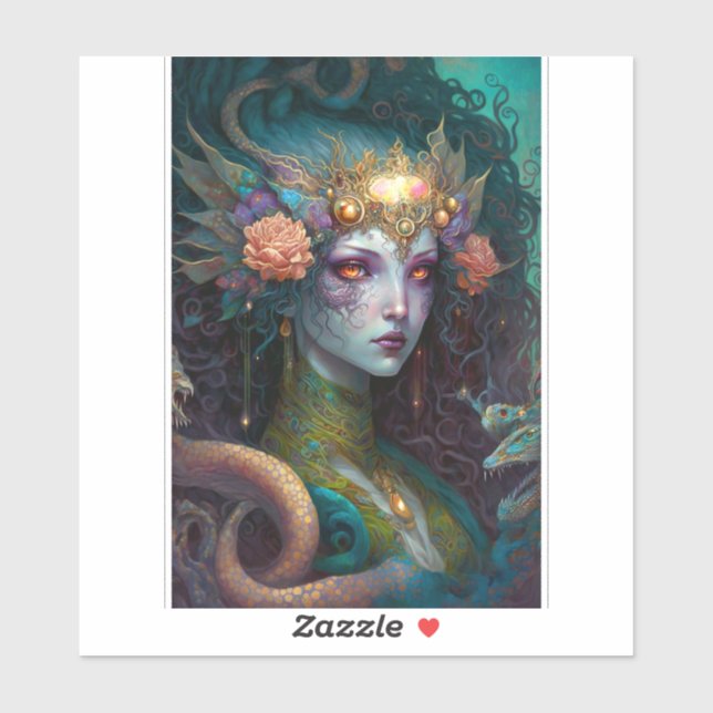 Pegatina Dragon Goddess Queen Fantasy Art (Hoja)