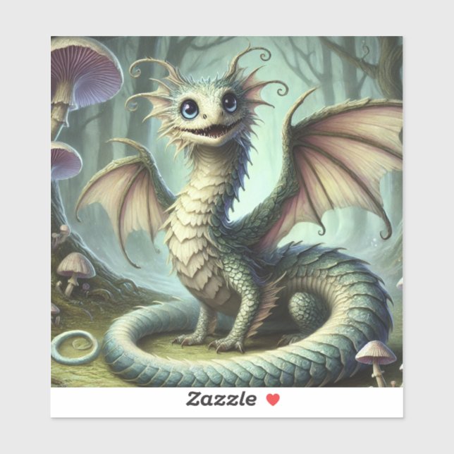 Pegatina Dragon Jabberwocky Cute Fantasía Creatividad Arte (Hoja)