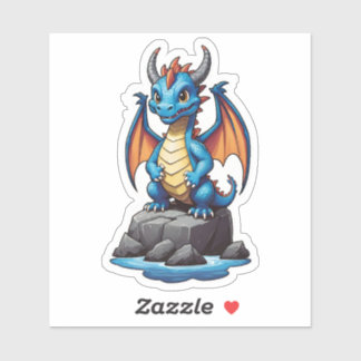 Pegatina Dragón lindo azul y naranja