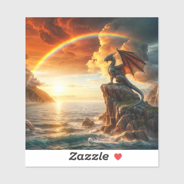 Pegatina Dragón mirando al mar (Hoja)