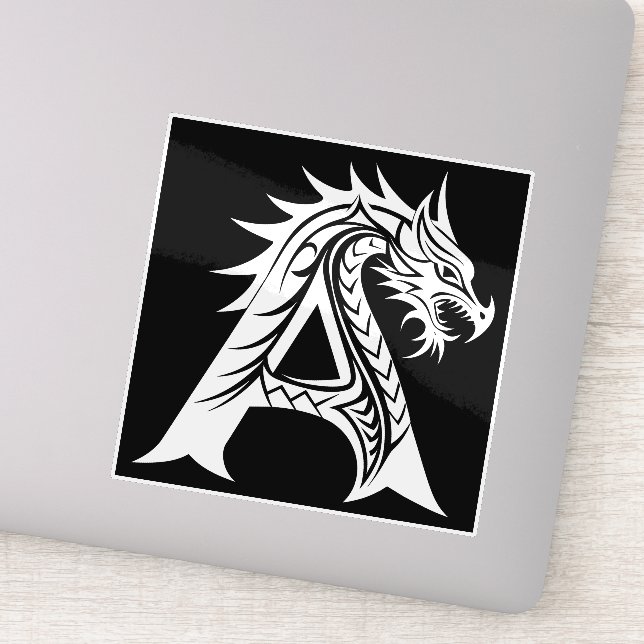 Pegatina Dragon Styled Letter A, Dragon Alphabet, Monogram (Detalle)