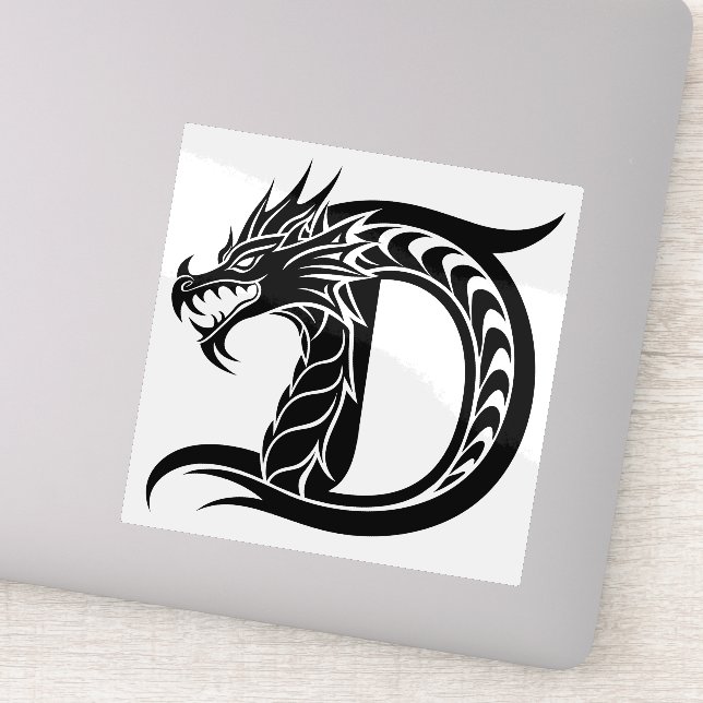 Pegatina Dragon Styled Letter D, Dragon Alphabet, Monogram (Detalle)