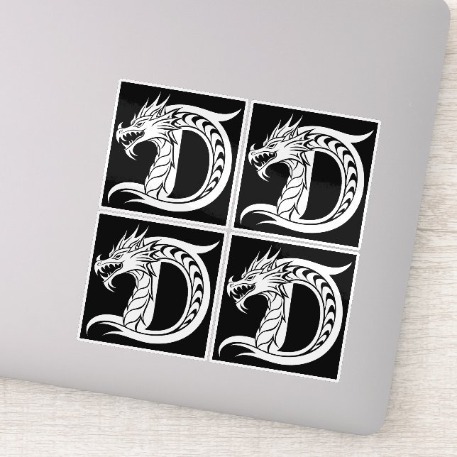 Pegatina Dragon Styled Letter D, Dragon Alphabet, Monogram (Detalle)