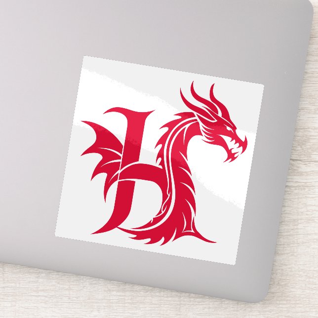 Pegatina Dragon Styled Letter H, Dragon Alphabet, Monogram (Detalle)