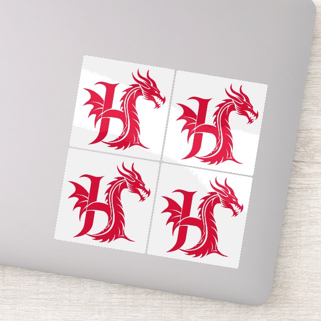 Pegatina Dragon Styled Letter H, Dragon Alphabet, Monogram (Detalle)