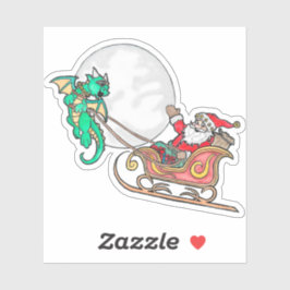 Pegatina Dragón tirando del trineo de Santa