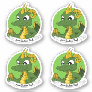 Pegatina Dragón verde de dibujos animados con huevo dorado 