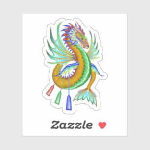 Pegatina Dragón verde dorado de agua roja con remo