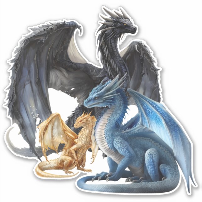 Pegatina Dragones azul y oro negros (Anverso)
