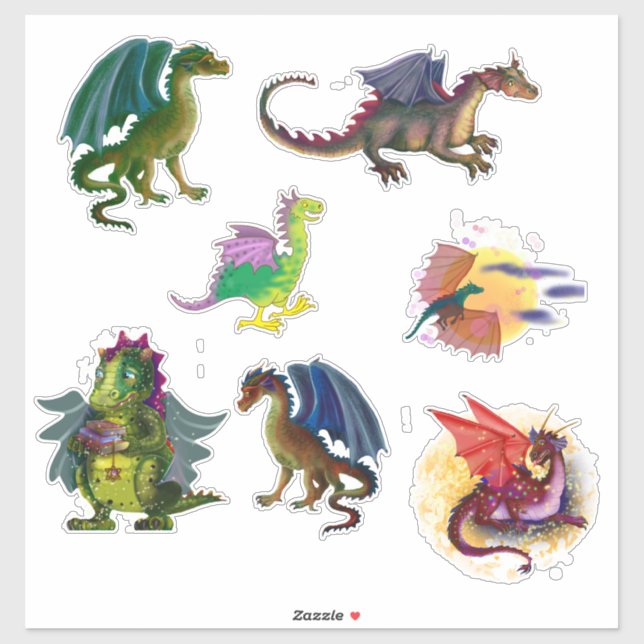 Pegatina dragones de personalizado de hadas (Hoja)