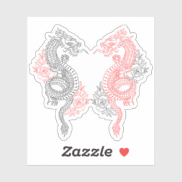 Pegatina Dragones tradicionales negros y rojos con Rosas