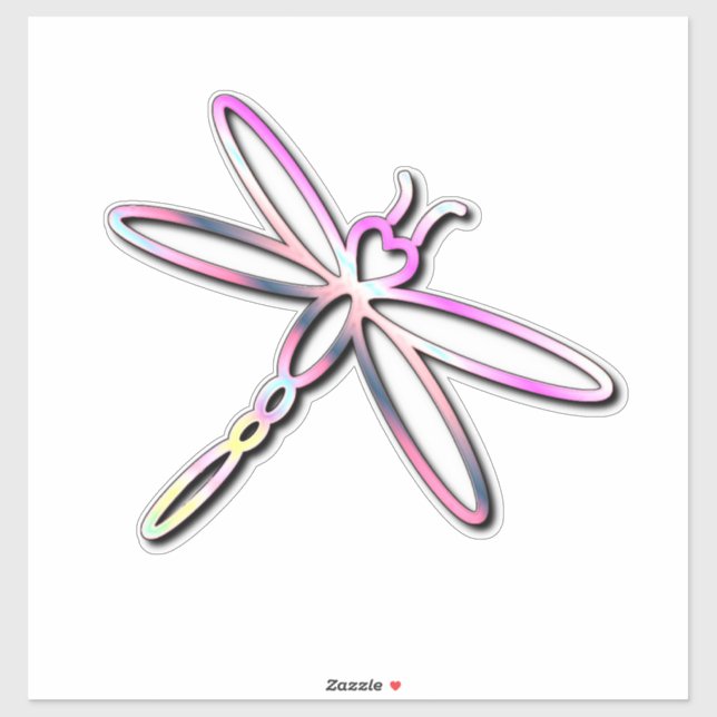 Pegatina Dragonfly con la cabeza del corazón (Hoja)