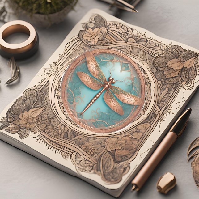 Pegatina Dragonfly de color cobre sobre fondo turquesa (Subido por el creador)