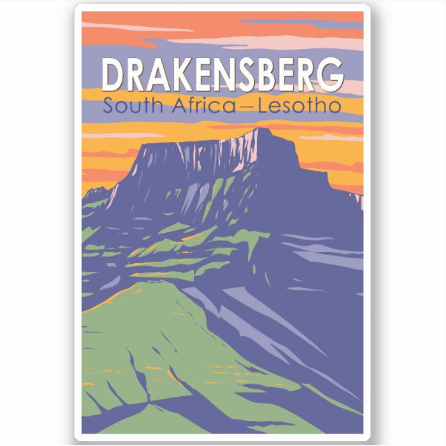 Pegatina Drakensberg Sudáfrica Lesoto Retro de arte de viaj (Anverso)