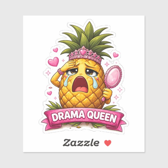 Pegatina Drama Queen Pineapple Custom-Cut Vinyl Sticker (Hoja)