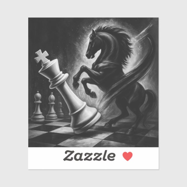 Pegatina Dramático caballo negro vs. rey - Audaz arte de aj (Hoja)