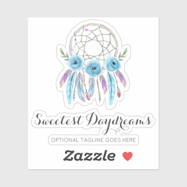 Pegatina Dreamcatcher Watercolor Fethers Rustic Boho Logo (Hoja)