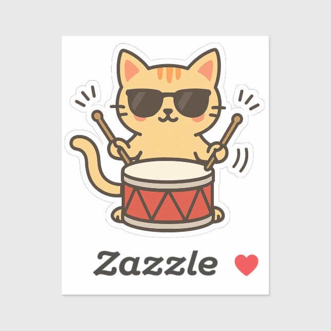 Pegatina Drummer Cat With Shades (Hoja)
