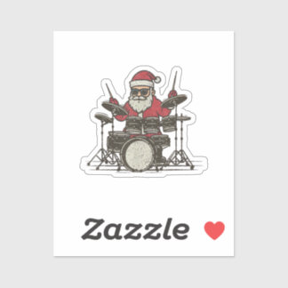 Pegatina Drummer Christmas Funny Vintage Santa Playing Drum